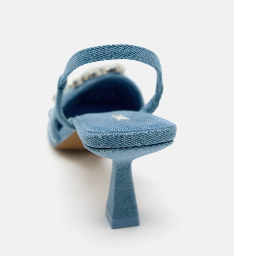 ZARA BUCKED DENIM SLINGBACK SHOES - Picture 6 of 9